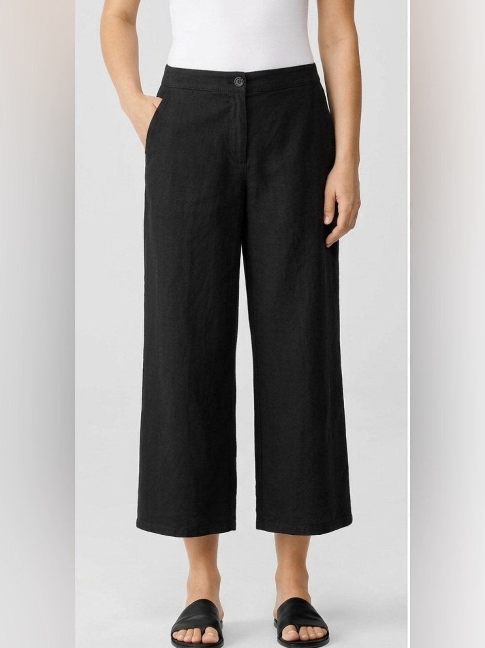 Eileen Fisher Black Cotton Hemp Wide Leg Sustainable Stretch Cropped Trousers 3X